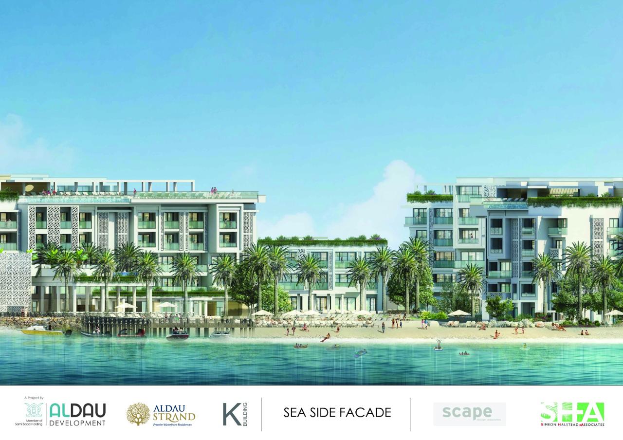 ALDAU Strand apartment exterior overlooking gardens