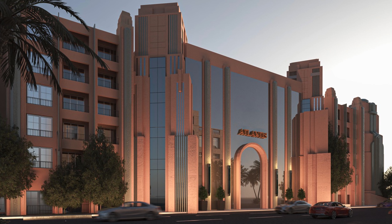 Contemporary Atlantis Resort apartment buildings in central Hurghada